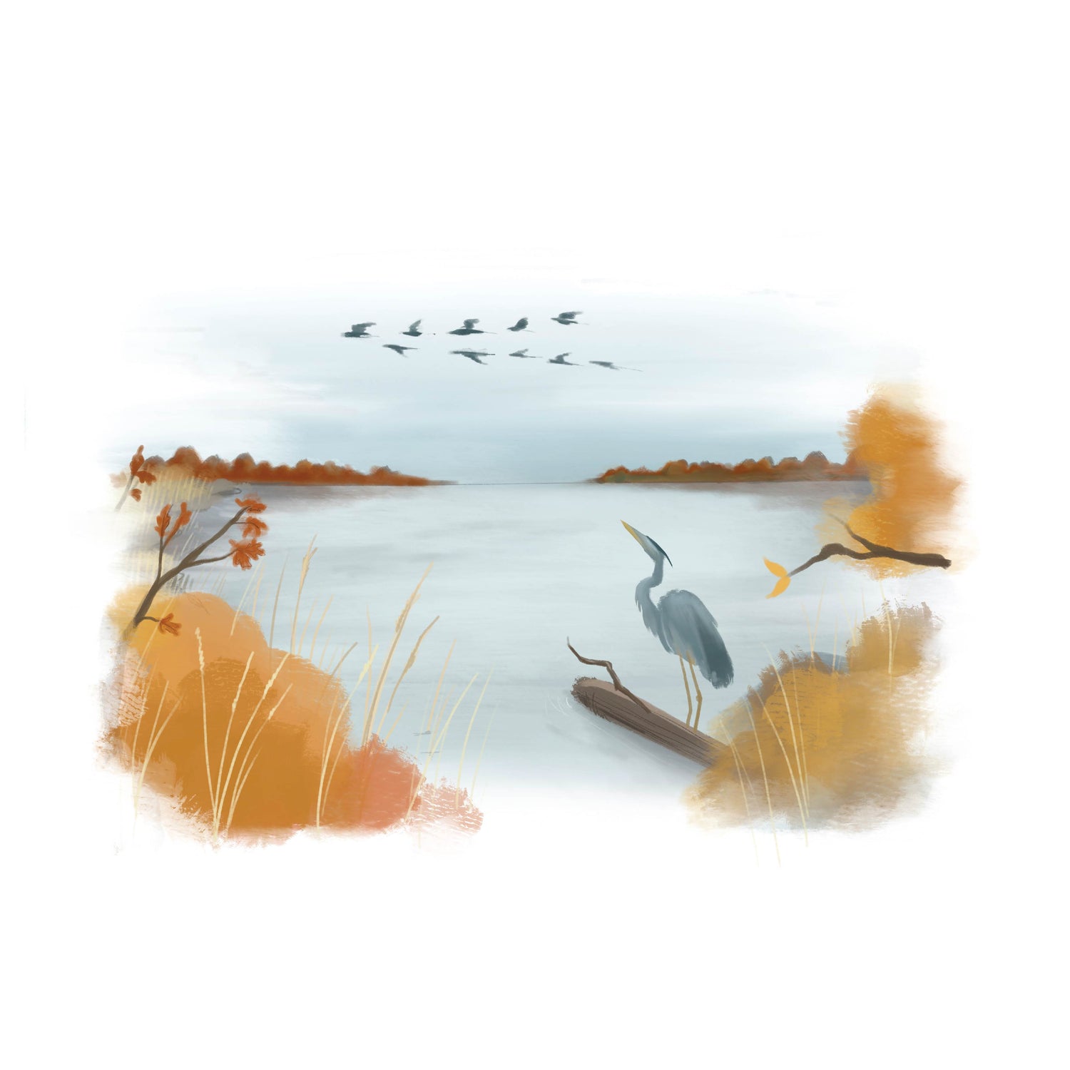 Motive of the Eastern Shore with a Heron, Fall season scent inspirations, scented candles, eastern shore, chesapeake bay, the fall homecoming.