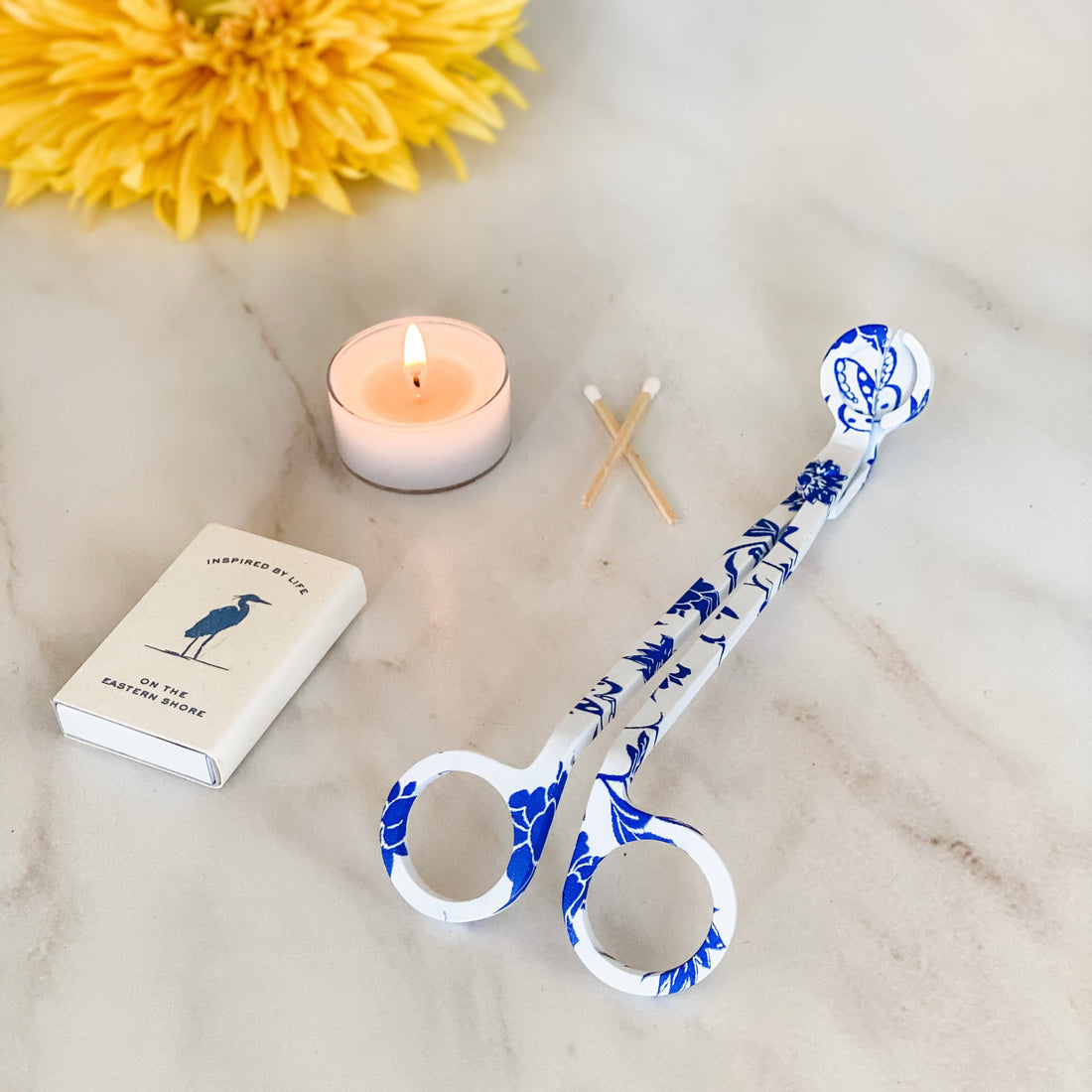 wick trimmer, floral wick trimmer, blue and white wick trimmer, wick trimmer set, Eastern Shore Candle, Eastern Shore